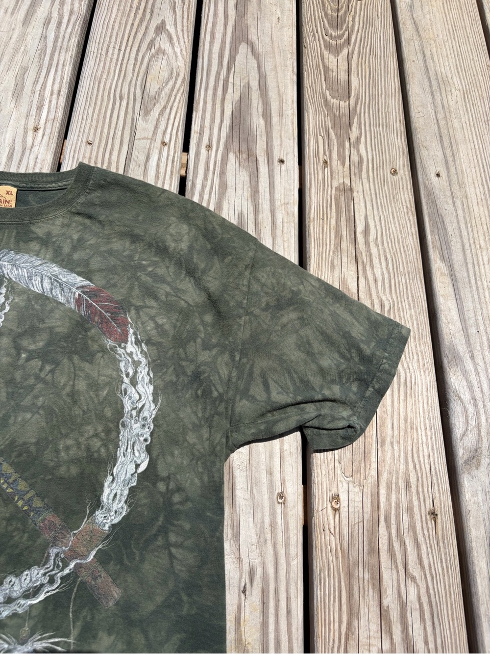 The Mountain Tie Dye Peace Sign Dreamcatcher Graphic T-Shirt Green XL - Picture 4 of 9